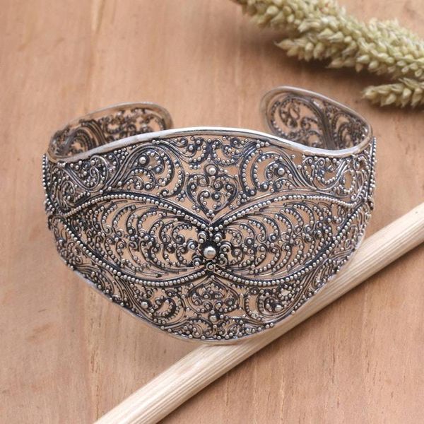 Alternate image for Handmade Balinese Sterling Silver Cuff Bracelet Elegant Affection