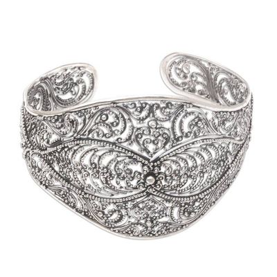 Alternate image for Handmade Balinese Sterling Silver Cuff Bracelet Elegant Affection