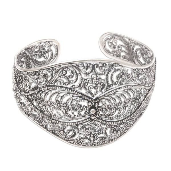 Alternate image for Handmade Balinese Sterling Silver Cuff Bracelet Elegant Affection