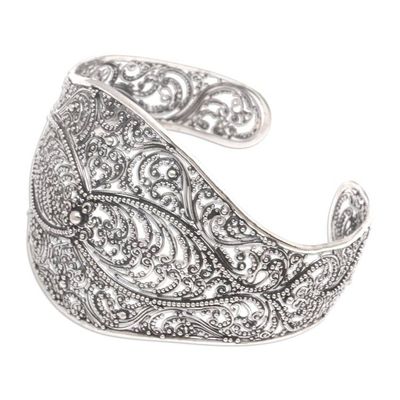 Alternate image for Handmade Balinese Sterling Silver Cuff Bracelet Elegant Affection
