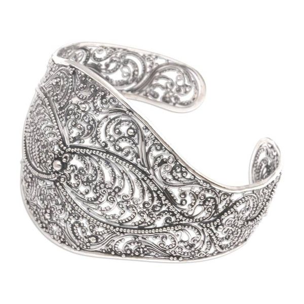 Alternate image for Handmade Balinese Sterling Silver Cuff Bracelet Elegant Affection