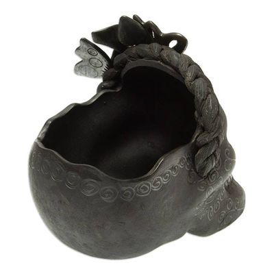Alternate image for Barro Negro Skull Planter Black Butterfly