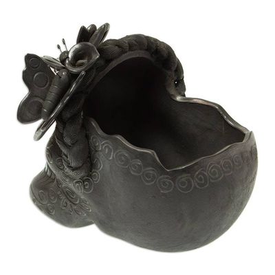Alternate image for Barro Negro Skull Planter Black Butterfly