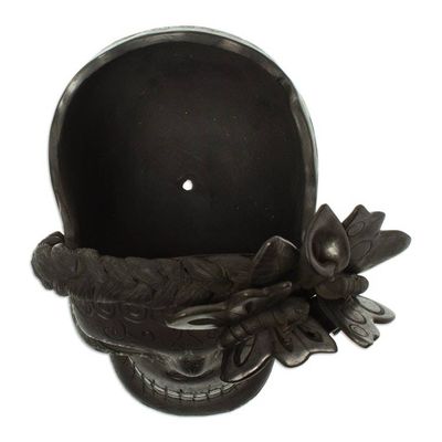 Alternate image for Barro Negro Skull Planter Black Butterfly