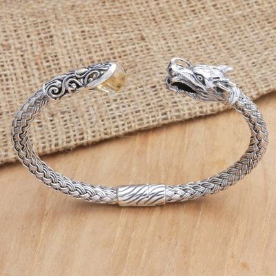 Primary image for Sterling Silver Dragon Cuff Bracelet with One-Carat Citrine Victory Dragon