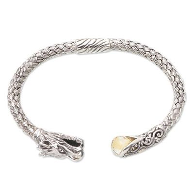 Alternate image for Sterling Silver Dragon Cuff Bracelet with One-Carat Citrine Victory Dragon