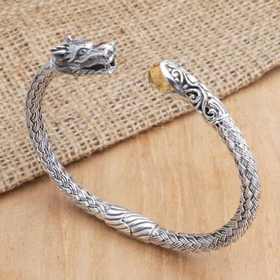 Alternate image for Sterling Silver Dragon Cuff Bracelet with One-Carat Citrine Victory Dragon