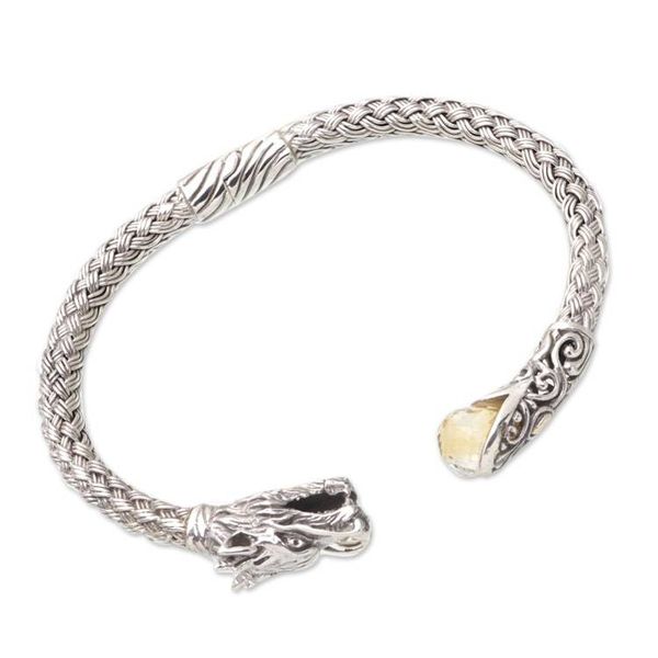 Alternate image for Sterling Silver Dragon Cuff Bracelet with One-Carat Citrine Victory Dragon