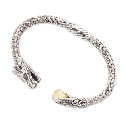 Alternate image for Sterling Silver Dragon Cuff Bracelet with One-Carat Citrine Victory Dragon