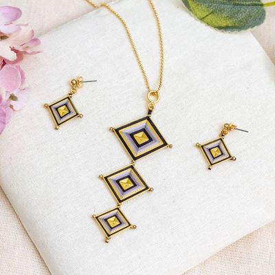 Alternate image for Gold-Plated Handwoven Mandala Necklace Earrings Jewelry Set Mandala Diamonds