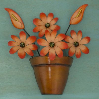 Primary image for Mexico Fair Trade Iron Daisy Floral Wall Sculpture Bright Daisy