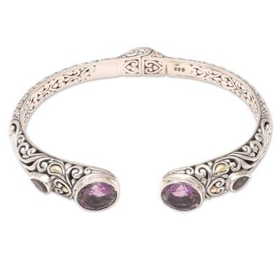 Alternate image for Bali Sterling Silver Cuff Bracelet with Amethyst and Garnet Divine Woman