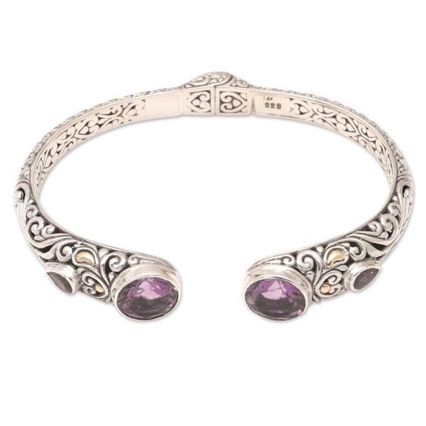 Alternate image for Bali Sterling Silver Cuff Bracelet with Amethyst and Garnet Divine Woman