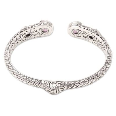 Alternate image for Bali Sterling Silver Cuff Bracelet with Amethyst and Garnet Divine Woman