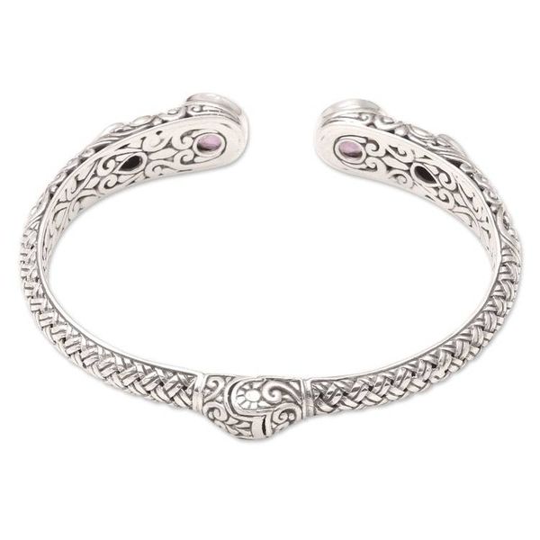 Alternate image for Bali Sterling Silver Cuff Bracelet with Amethyst and Garnet Divine Woman