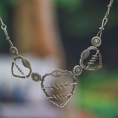 Alternate image for Mexican Hearts Artisan Crafted Sterling Silver Necklace Freedom Hearts
