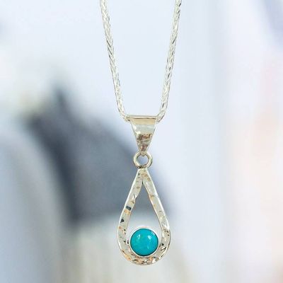 Primary image for Natural Turquoise Handcrafted Textured Taxco Silver Necklace Luminous Rain