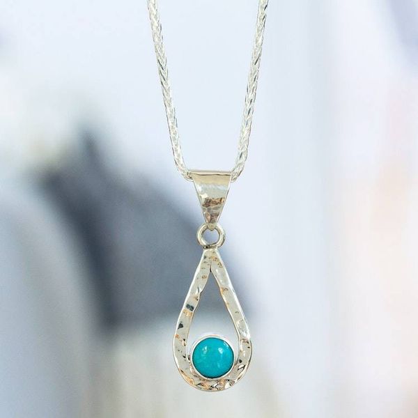 Alternate image for Natural Turquoise Handcrafted Textured Taxco Silver Necklace Luminous Rain
