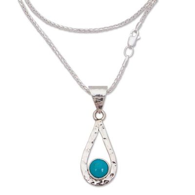 Alternate image for Natural Turquoise Handcrafted Textured Taxco Silver Necklace Luminous Rain