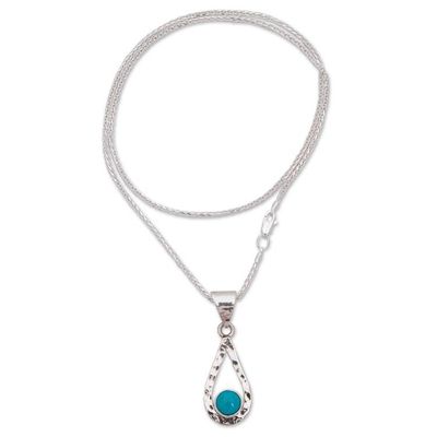 Alternate image for Natural Turquoise Handcrafted Textured Taxco Silver Necklace Luminous Rain