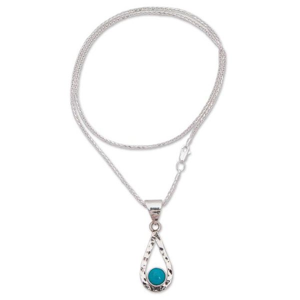 Alternate image for Natural Turquoise Handcrafted Textured Taxco Silver Necklace Luminous Rain