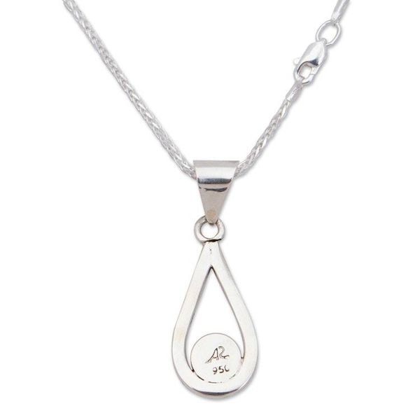 Alternate image for Natural Turquoise Handcrafted Textured Taxco Silver Necklace Luminous Rain