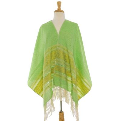 Alternate image for Handwoven Bright Green and Yellow Cotton Zapotec Shawl Golden Meadow