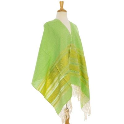 Alternate image for Handwoven Bright Green and Yellow Cotton Zapotec Shawl Golden Meadow