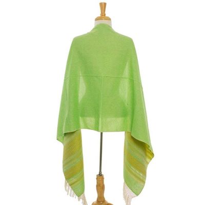 Alternate image for Handwoven Bright Green and Yellow Cotton Zapotec Shawl Golden Meadow