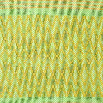 Alternate image for Handwoven Bright Green and Yellow Cotton Zapotec Shawl Golden Meadow