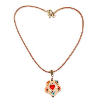 Alternate image for Hand-Painted Hummingbird Heart Floral Wood Pendant Necklace Hummingbird Floral Heart