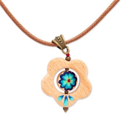 Alternate image for Hand-Painted Hummingbird Heart Floral Wood Pendant Necklace Hummingbird Floral Heart
