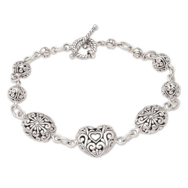 Alternate image for Handmade Balinese Sterling Silver Link Bracelet from Bali Swirls of Love