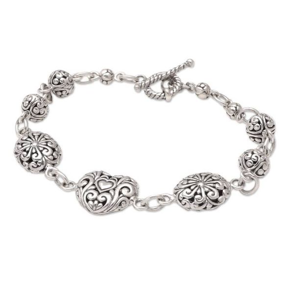 Alternate image for Handmade Balinese Sterling Silver Link Bracelet from Bali Swirls of Love