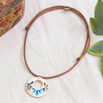 Primary image for Hand-Painted Wood Pendant Necklace with Hummingbird Motif Hummingbird Love