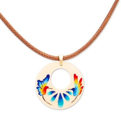 Alternate image for Hand-Painted Wood Pendant Necklace with Hummingbird Motif Hummingbird Love