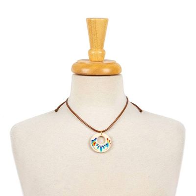 Alternate image for Hand-Painted Wood Pendant Necklace with Hummingbird Motif Hummingbird Love
