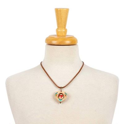 Alternate image for Hand-Painted Heart-Shaped Hummingbird Wood Pendant Necklace Hummingbird Heart
