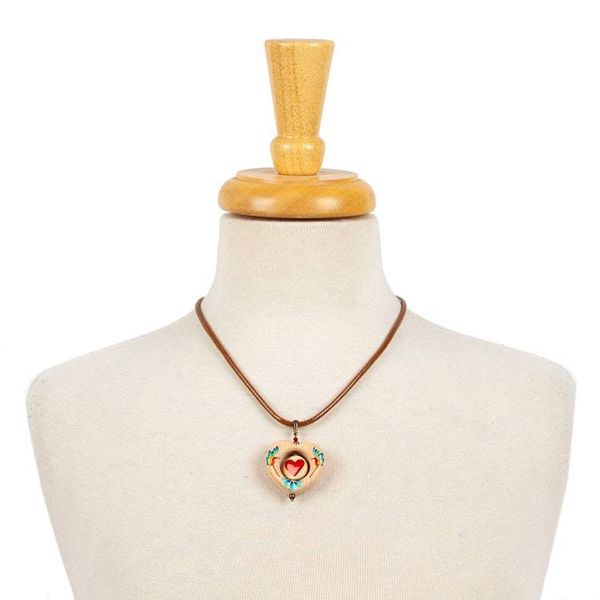 Alternate image for Hand-Painted Heart-Shaped Hummingbird Wood Pendant Necklace Hummingbird Heart