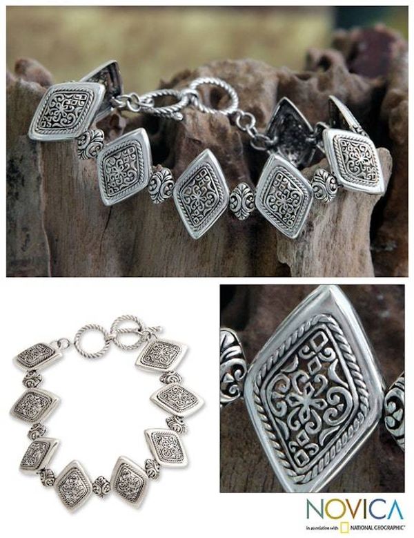 Alternate image for Artisan Jewelry Sterling Silver Link Bracelet Ubud Rice Field