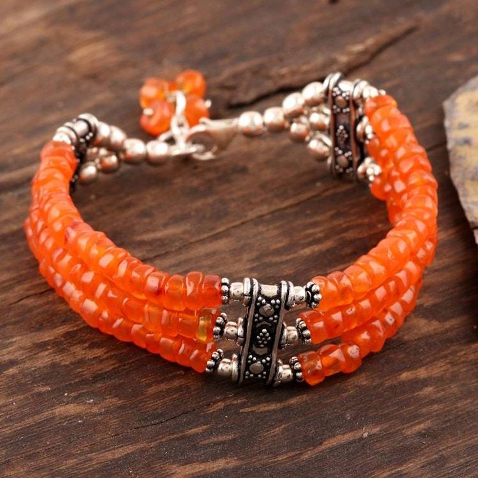 Handcrafted Sterling Silver Wristband Carnelian Bracelet 'Glow of Love'