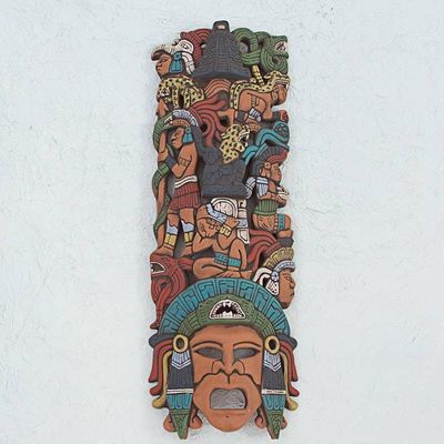 Alternate image for Hand Painted Ceramic Mayan Mask from Mexico Prehispanic History
