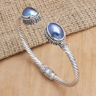 Primary image for Sterling Silver Cuff Bracelet with Blue Cultured Pearls Ocean Treasure