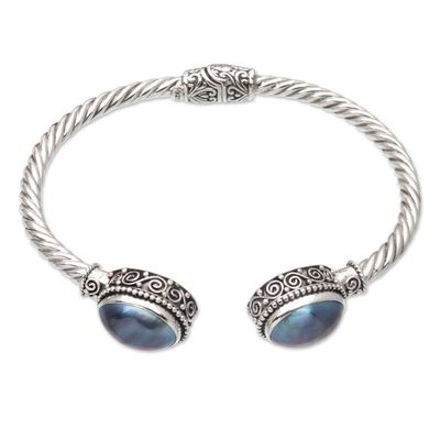 Alternate image for Sterling Silver Cuff Bracelet with Blue Cultured Pearls Ocean Treasure