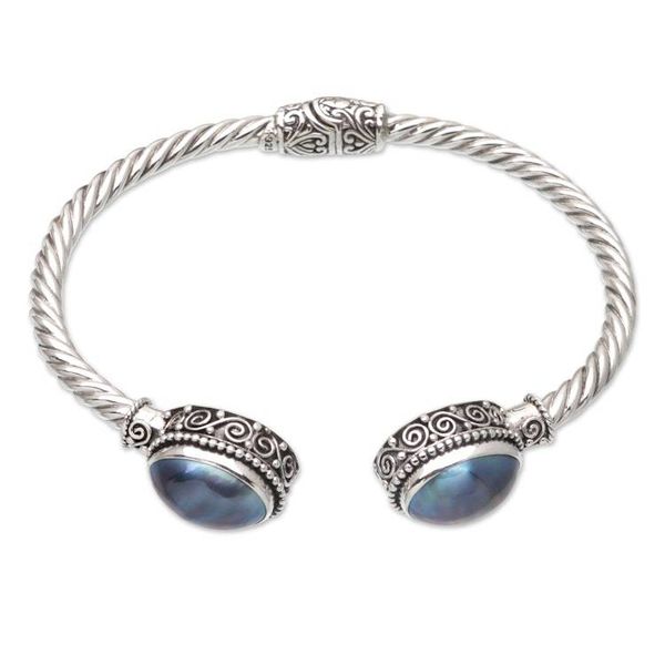 Alternate image for Sterling Silver Cuff Bracelet with Blue Cultured Pearls Ocean Treasure