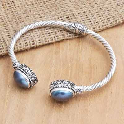 Alternate image for Sterling Silver Cuff Bracelet with Blue Cultured Pearls Ocean Treasure