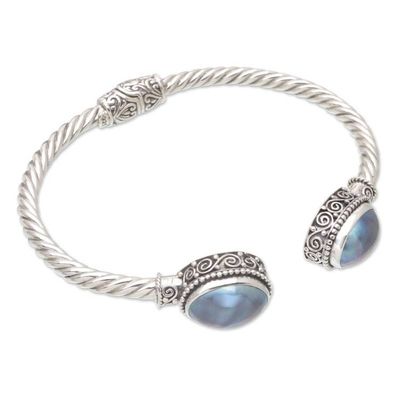 Alternate image for Sterling Silver Cuff Bracelet with Blue Cultured Pearls Ocean Treasure