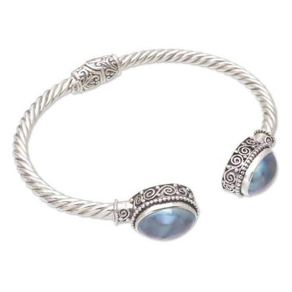 Alternate image for Sterling Silver Cuff Bracelet with Blue Cultured Pearls Ocean Treasure