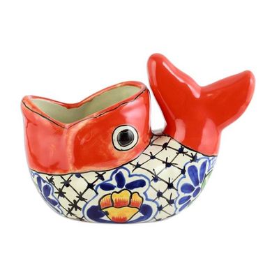 Alternate image for Mexican Hand Painted Talavera Style Fish Planter Talavera Goldfish