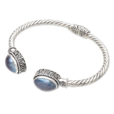 Alternate image for Sterling Silver Cuff Bracelet with Blue Cultured Pearls Ocean Treasure
